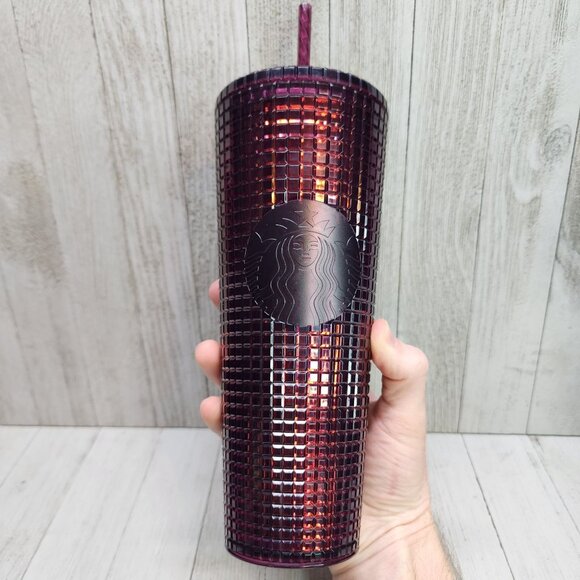 Starbucks Studded Berry Plum Grid Disco Tumbler Holiday Cold Cup 24 oz - Picture 1 of 10